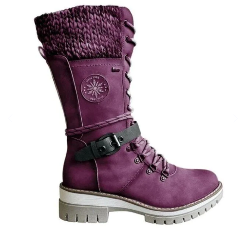 Botas de media caña para mujer – acabado liso – puño de punto – cordones – suela con tacos