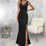 Vestido de noche para mujer - Elegante abertura - Sin mangas - Escote en V ajustado