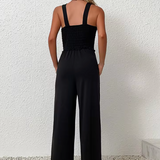 Mono de mujer - Piernas anchas - Parte superior fruncida - Tirantes anchos - Tejido ligero