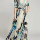 Vestido de mujer - Cuello halter - Bajo asimétrico - Estampado floral - Detalle fruncido