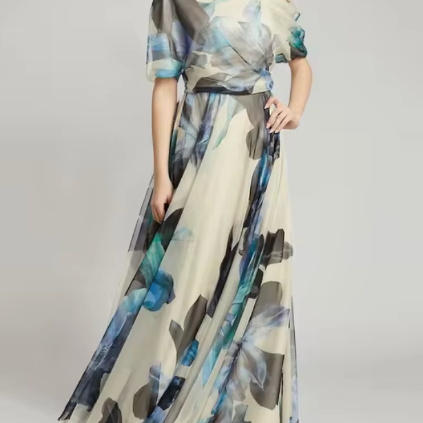 Vestido de mujer - Cuello halter - Bajo asimétrico - Estampado floral - Detalle fruncido