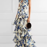 Vestido de mujer - Cuello halter - Bajo asimétrico - Estampado floral - Detalle fruncido