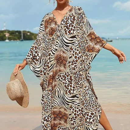 Túnica de playa para mujer – Corte holgado – Tejido ligero – Elegante escote en V
