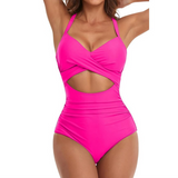Traje de baño de una pieza para mujer – Corte ajustado – Cuello halter – Detalle de corte moderno