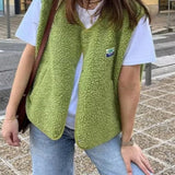 Cárdigan de mujer – Corte holgado – Cuello redondo – Lana con textura suave – Sin mangas