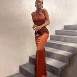 Vestido de noche para mujer - Sirena larga - Un hombro asimétrico - Elegante y ajustado