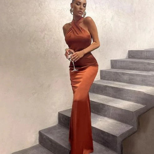 Vestido de noche para mujer - Sirena larga - Un hombro asimétrico - Elegante y ajustado