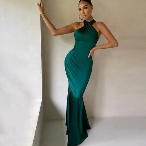 Vestido de noche para mujer - Sirena larga - Un hombro asimétrico - Elegante y ajustado