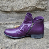 Botines de mujer – Piel lisa – Tacón bajo – Cremallera lateral – Detalle frontal fruncido