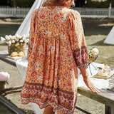 Vestido bohemio para mujer - Largo mini - Mangas largas - Cuello en V - Casual fluido
