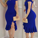 Vestido de mujer - Corte ajustado - Hombros descubiertos - Estampado floral - Largo midi elegante