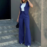 Conjunto de mujer – Chaleco ajustado sin mangas y pantalón ancho – Tejido de lujo