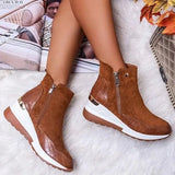Botines de mujer – Tacón de cuña estable – Cierre de cremallera – Tejido suave y ortopédico cómodo