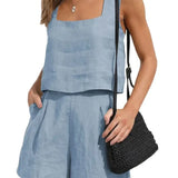 Conjunto de mujer - Chaqueta elegante y pantalones cortos - Tejido ligero - Corte moderno