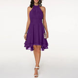 Vestido de mujer - Corte acampanado - Espalda abierta - Bajo asimétrico - Elegante y fluido