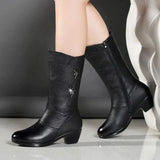 Botas de mujer - Piel elegante - Tacón bajo cómodo - Cremallera práctica