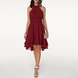 Vestido de mujer - Sin mangas - Cuello halter elegante - Corte ajustado - Bajo asimétrico