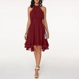 Vestido de mujer - Corte acampanado - Espalda abierta - Bajo asimétrico - Elegante y fluido