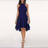 Vestido de mujer - Corte acampanado - Espalda abierta - Bajo asimétrico - Elegante y fluido