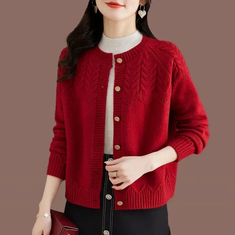 Cárdigan de mujer – Lana – Corte holgado – Abotonado – Patrón de punto vintage