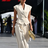 Conjunto de traje para mujer: Top sin mangas con cuello en V y pantalones anchos de cintura alta.