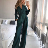 Mono de mujer – Corte entallado – Mangas largas – Tejido fluido y elegante – Piernas anchas