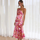 Vestido de mujer - Hombros descubiertos - Corte acampanado - Estampado floral - Elegante y fluido