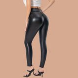 Pantalones de mujer – Piel sintética lisa – Corte ajustado – Cintura lisa – Cierre frontal con cremallera