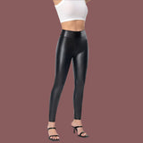 Pantalones de mujer – Piel sintética lisa – Corte ajustado – Cintura lisa – Cierre frontal con cremallera