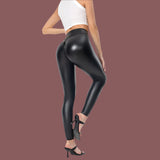 Pantalones de mujer – Piel sintética lisa – Corte ajustado – Cintura lisa – Cierre frontal con cremallera