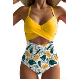 Traje de baño de una pieza para mujer – Corte entallado – Escote cruzado – Cintura recortada – Estampado floral