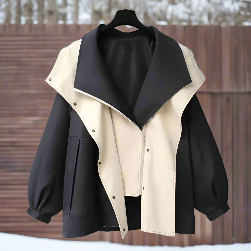 Chaqueta bicolor elegante, oversize y funcional para mujer