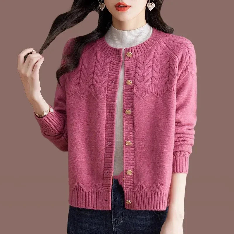 Cárdigan de mujer – Lana – Corte holgado – Abotonado – Patrón de punto vintage