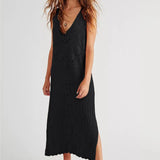 Vestido de malla para mujer – Corte informal – Cuello en V – Estampado geométrico – Abertura lateral