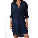 Vestido de playa para mujer – Corte relajado – Tejido transpirable – Mangas largas con vuelta