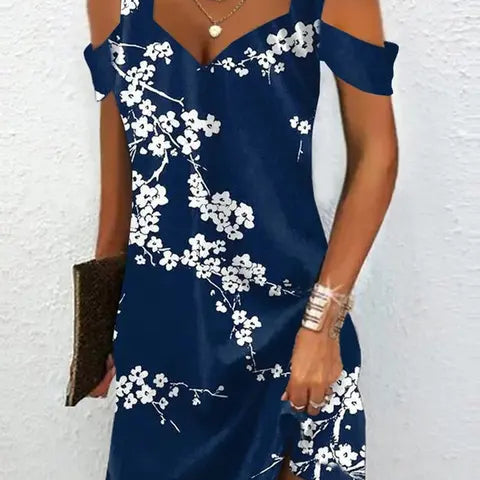 Vestido de mujer - Diseño geométrico - Escote en V - Hombros descubiertos - Corte asimétrico