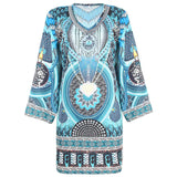 Vestido túnica para mujer – Cuello en V – Mangas anchas – Tejido ligero – Estampado bohemio