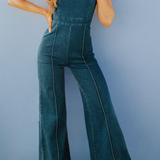 Mono vaquero de pierna ancha con bustier retro
