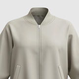 Chaqueta de mujer – Corte relajado – Algodón ligero – Cuello y puños acanalados