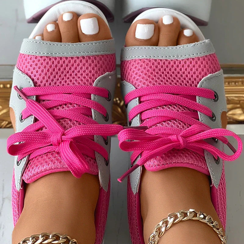 Sandalias con cordones para mujer – Punta abierta – Suela de plataforma – Malla transpirable