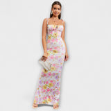 Thalia - Vestido de fiesta con estampado floral y tirantes atados