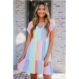 Vestido informal para mujer - Corte holgado - Cuello en V - Manga corta - Estilo a rayas