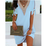 Vestido túnica para mujer – Corte holgado – Cuello en V de encaje – Lazos en los hombros