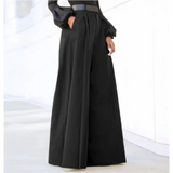 Pantalones anchos de mujer – Cintura alta – Corte holgado – Tejido transpirable y fluido – Parte delantera plisada