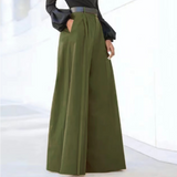 Pantalones anchos de mujer – Cintura alta – Corte holgado – Tejido transpirable y fluido – Parte delantera plisada