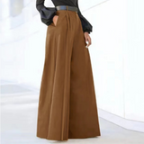 Pantalones anchos de mujer – Cintura alta – Corte holgado – Tejido transpirable y fluido – Parte delantera plisada