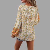 Blusa de mujer - Estilo bohemio - Mangas largas - Cuello en V con lazo - Corte holgado