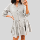 Camila - Elegante vestido de algodón a cuadros con tapeta de botones