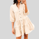 Camila - Elegante vestido de algodón a cuadros con tapeta de botones