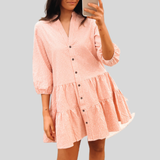 Camila - Elegante vestido de algodón a cuadros con tapeta de botones